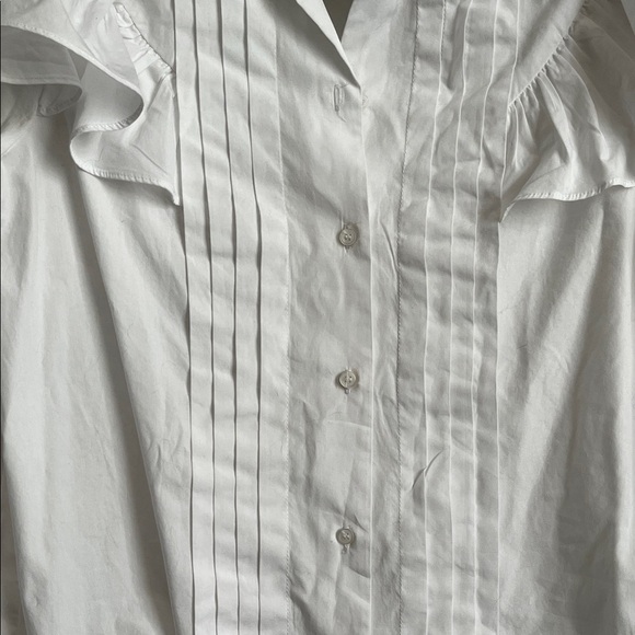 ZARA NWOT White Ruffled Cotton Button Blouse, Size M - Picture 4 of 8